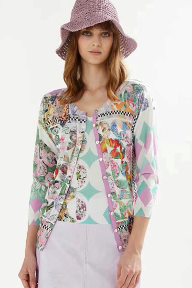 3/4 Sleeve Reversible Cardi w Foulard Print