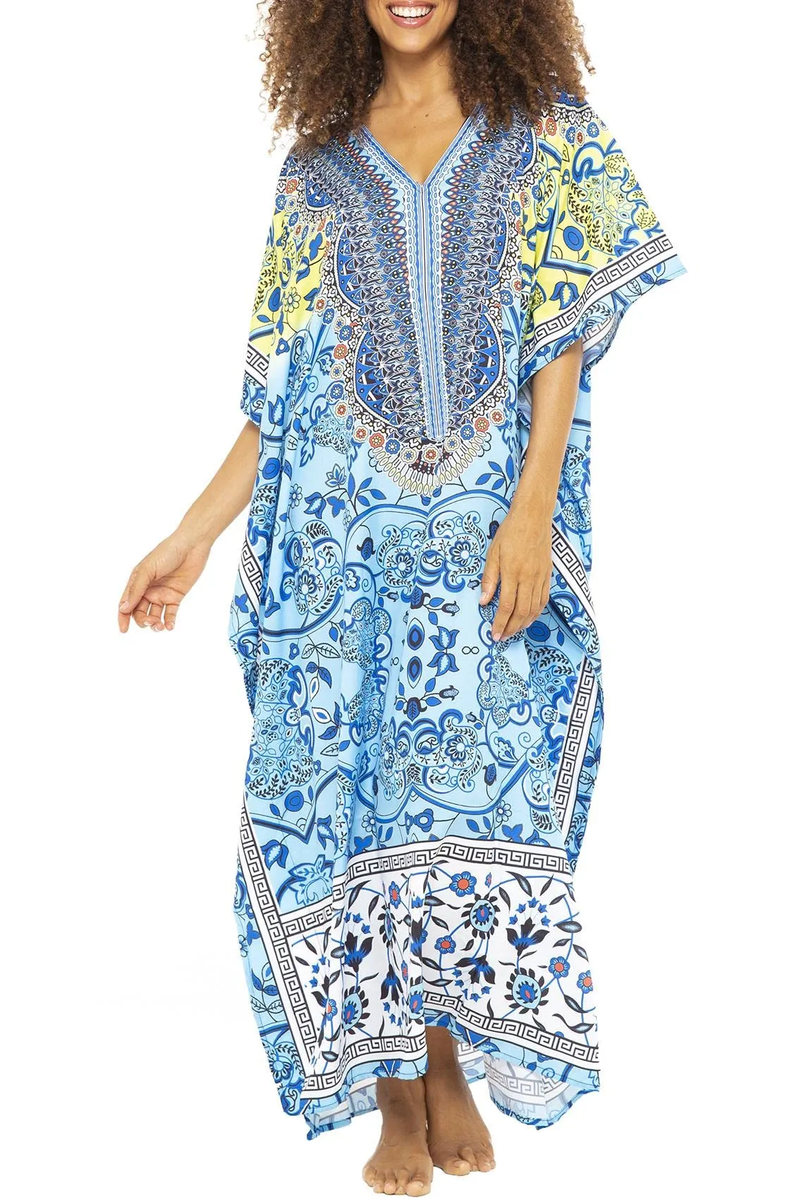 Back From Bali Womens Kaftan Long Casual Maxi Dress Boho V Neck Animal Print Beach Swimsuit Cover Up