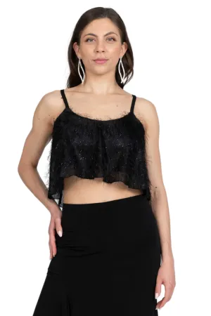 Black Textured Sparkling Loose Crop Top