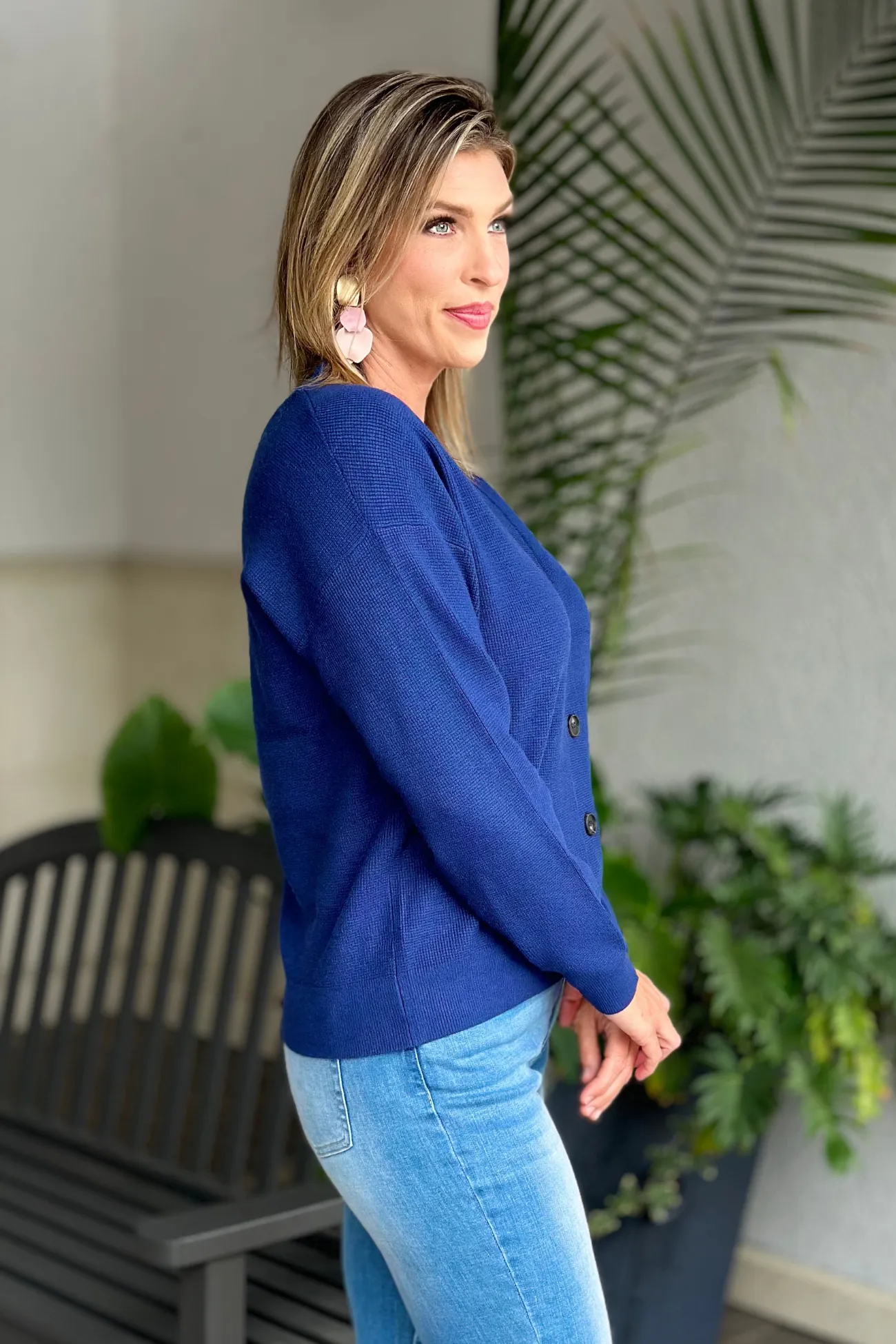 Blissful Comfort Front Button Viscose Cardigan-Navy