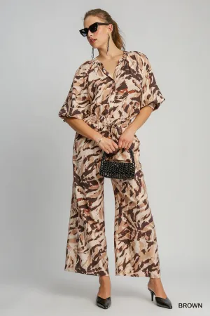 Brown Animal Print Two Piece Pant & Top