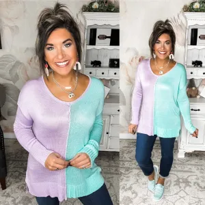 Don't Hide Now Colorblock Sweater - Lavender/Mint