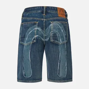 Evisu Daicock Discharged Print & Embroidery Denim Shorts