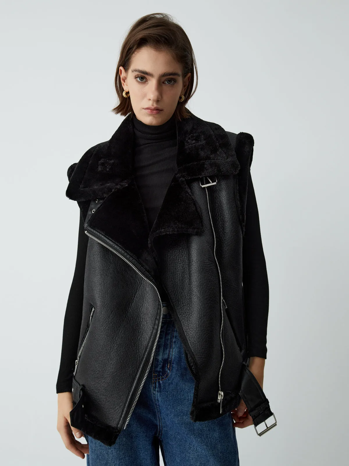 Faux Fur Graceful Leather Vest