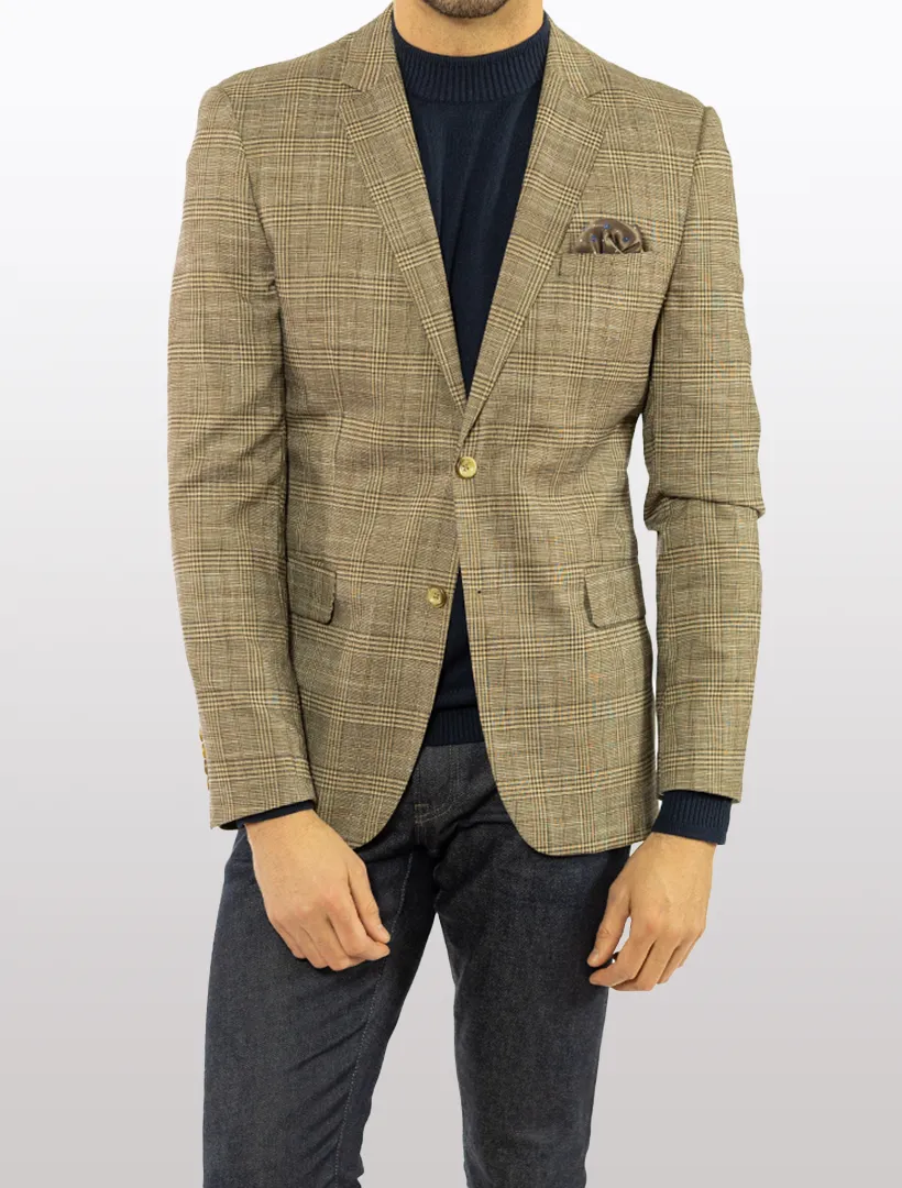 FUBU Brown with Tan Tartan Slim Fit Sport Jacket