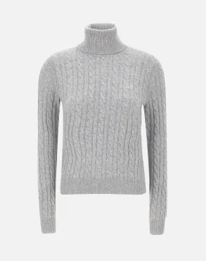 Grey Cable Knit Turtleneck Sweater