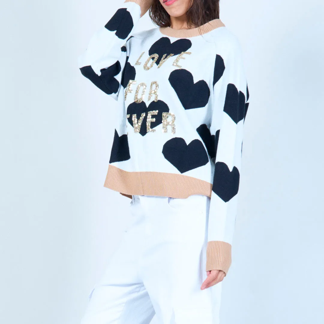 Heart pattern sweater with "Love Forever" design wholesale