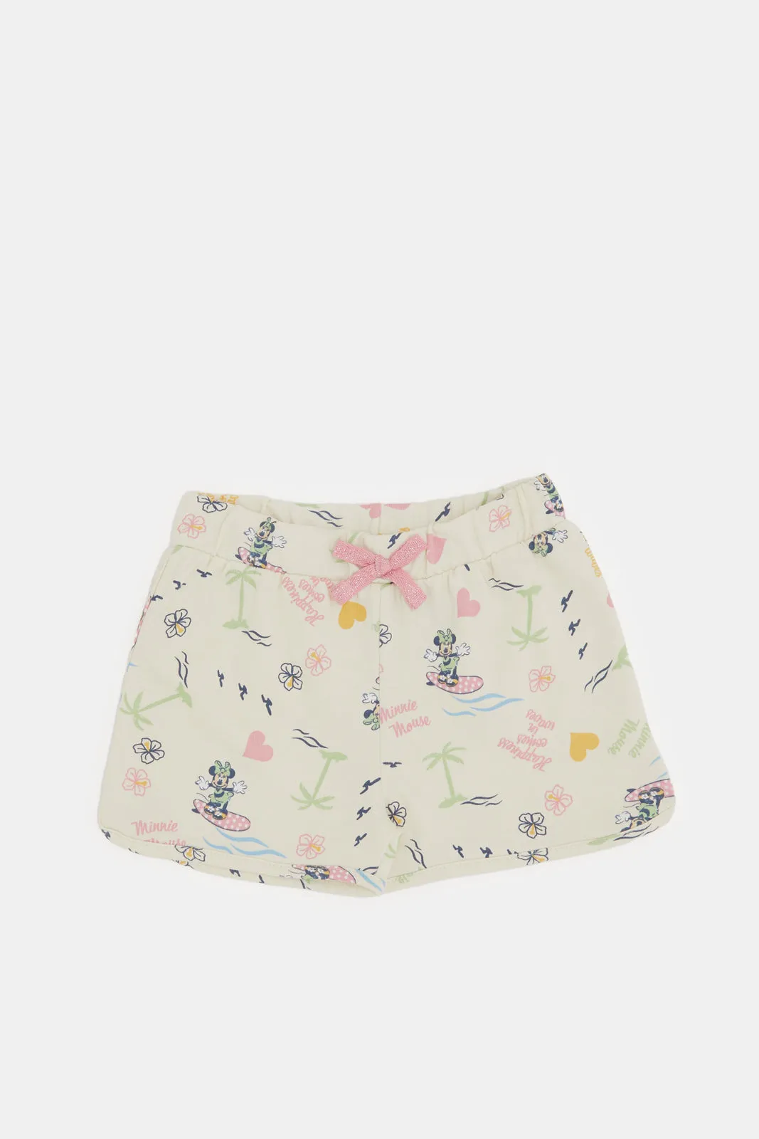 Infant Girls Beige Minnie Mouse Print Shorts