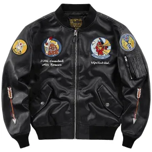 Jacket Men's Motorcycle Leather Baseball Embroidered Badge Jacket