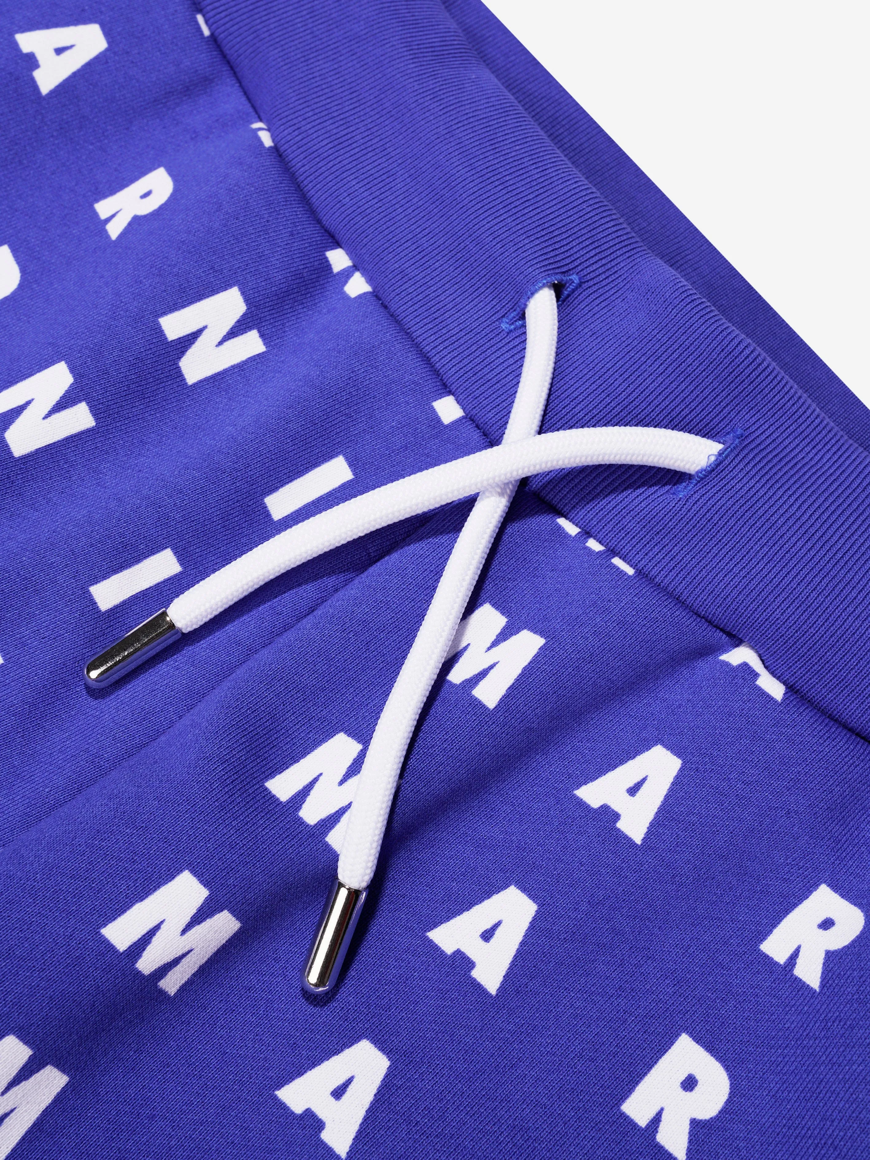 MARNI Kids Logo Print Shorts in Blue