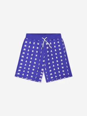 MARNI Kids Logo Print Shorts in Blue