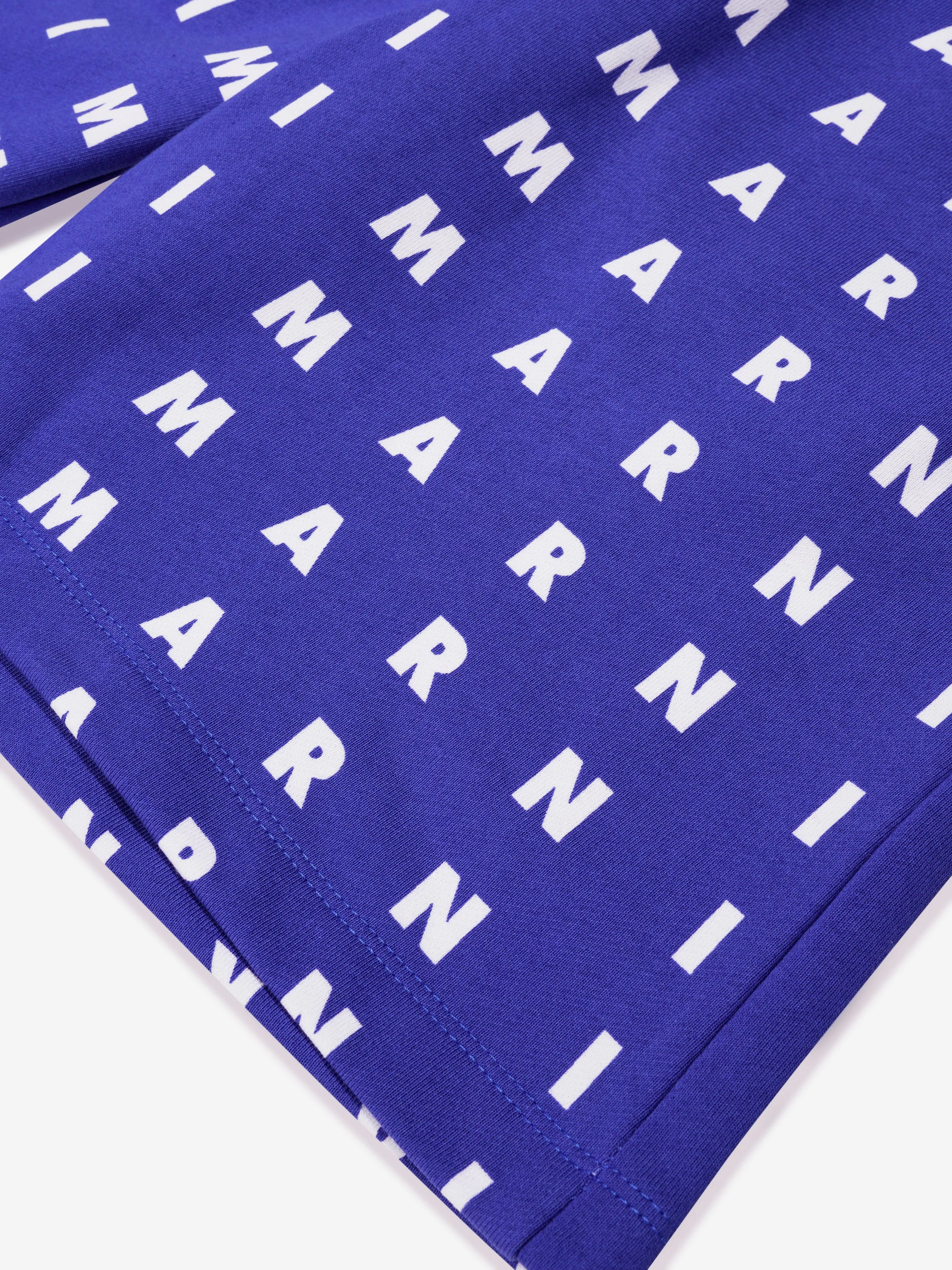 MARNI Kids Logo Print Shorts in Blue