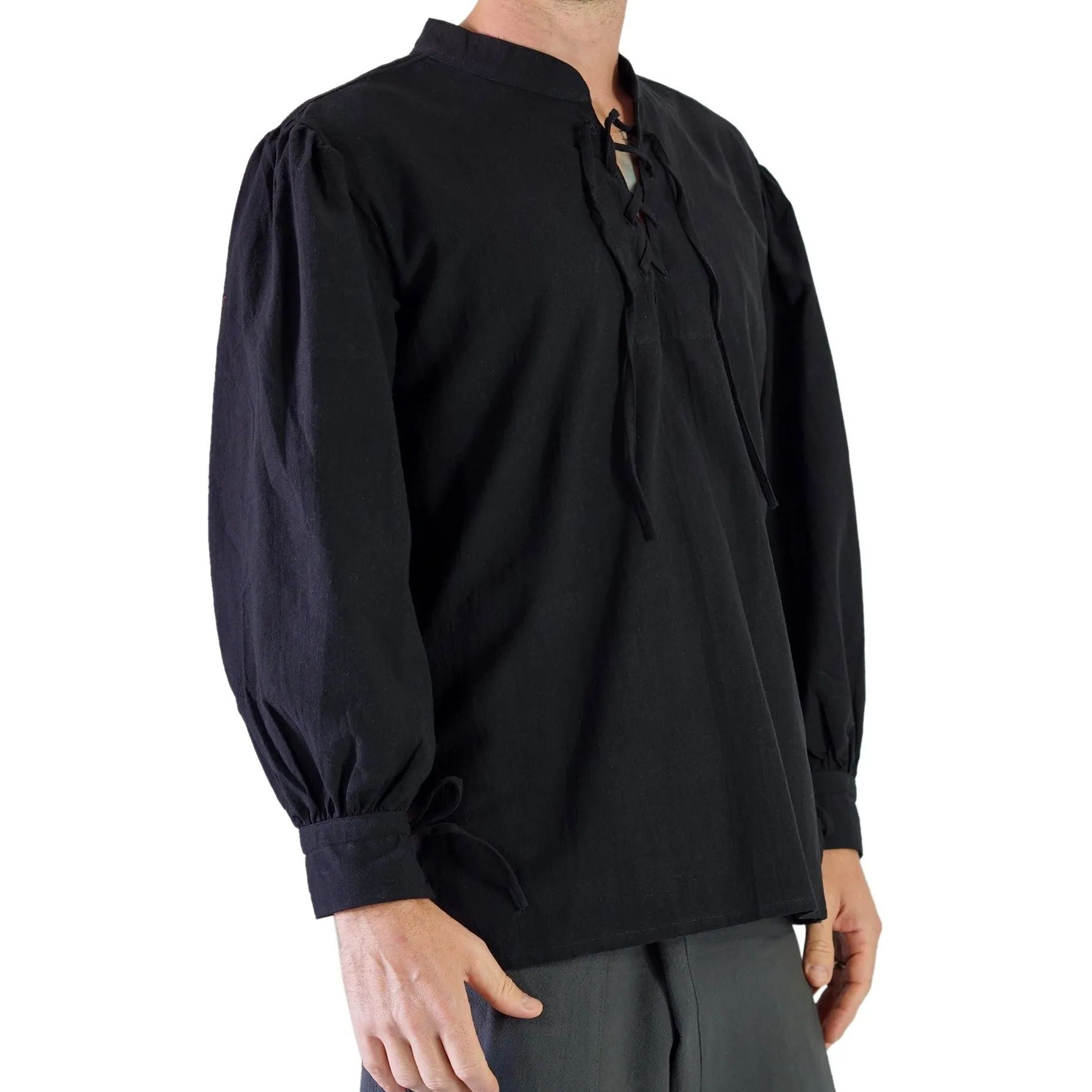 'Merchant' Renaissance Shirt, High Collar - Black