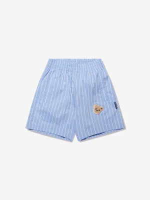 Palm Angels Boys Mini Bear Striped Shorts in Blue