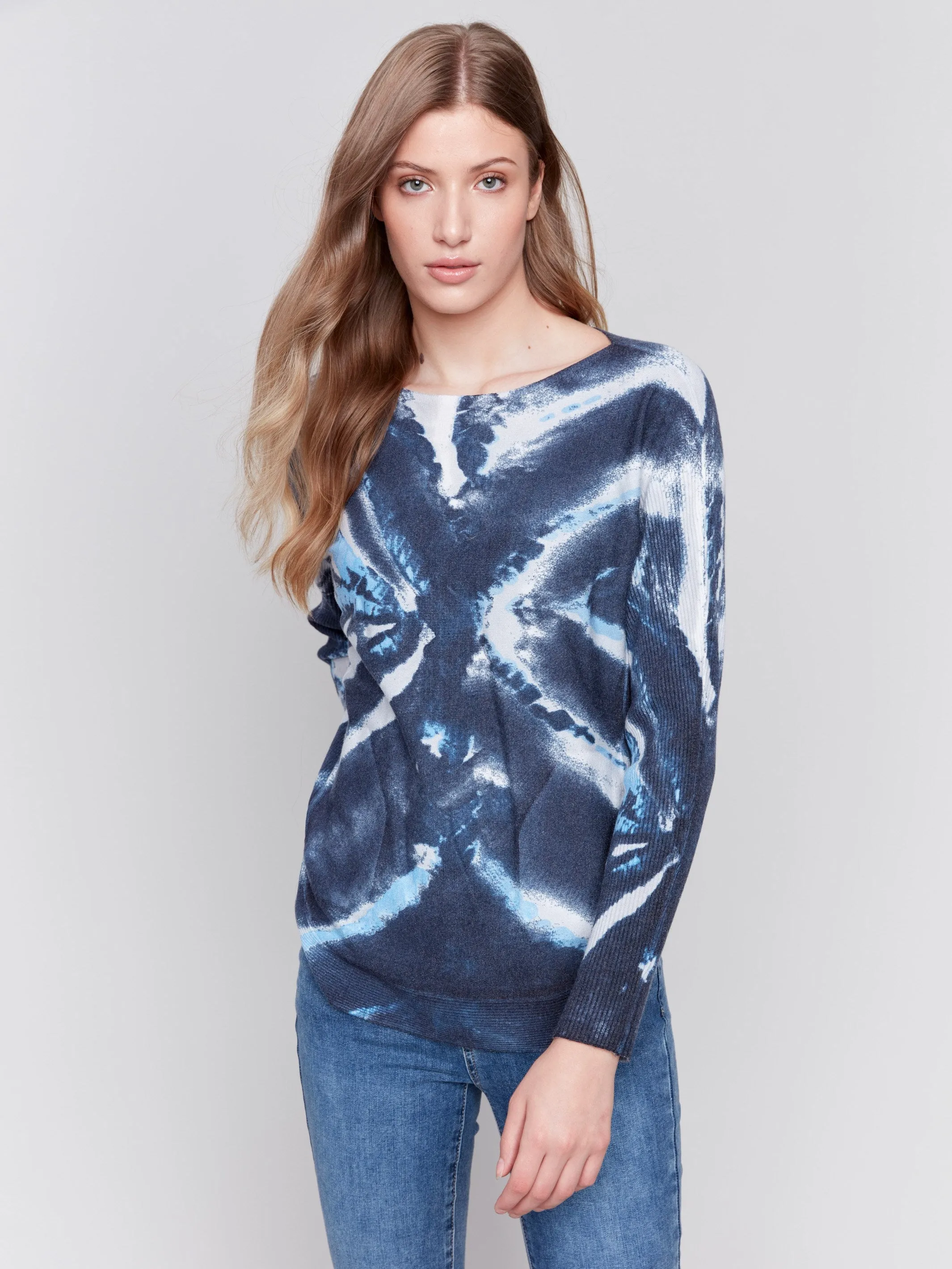 Printed Plush Knit Sweater - Storm