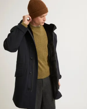 Regular parka in technical wool and mink fur