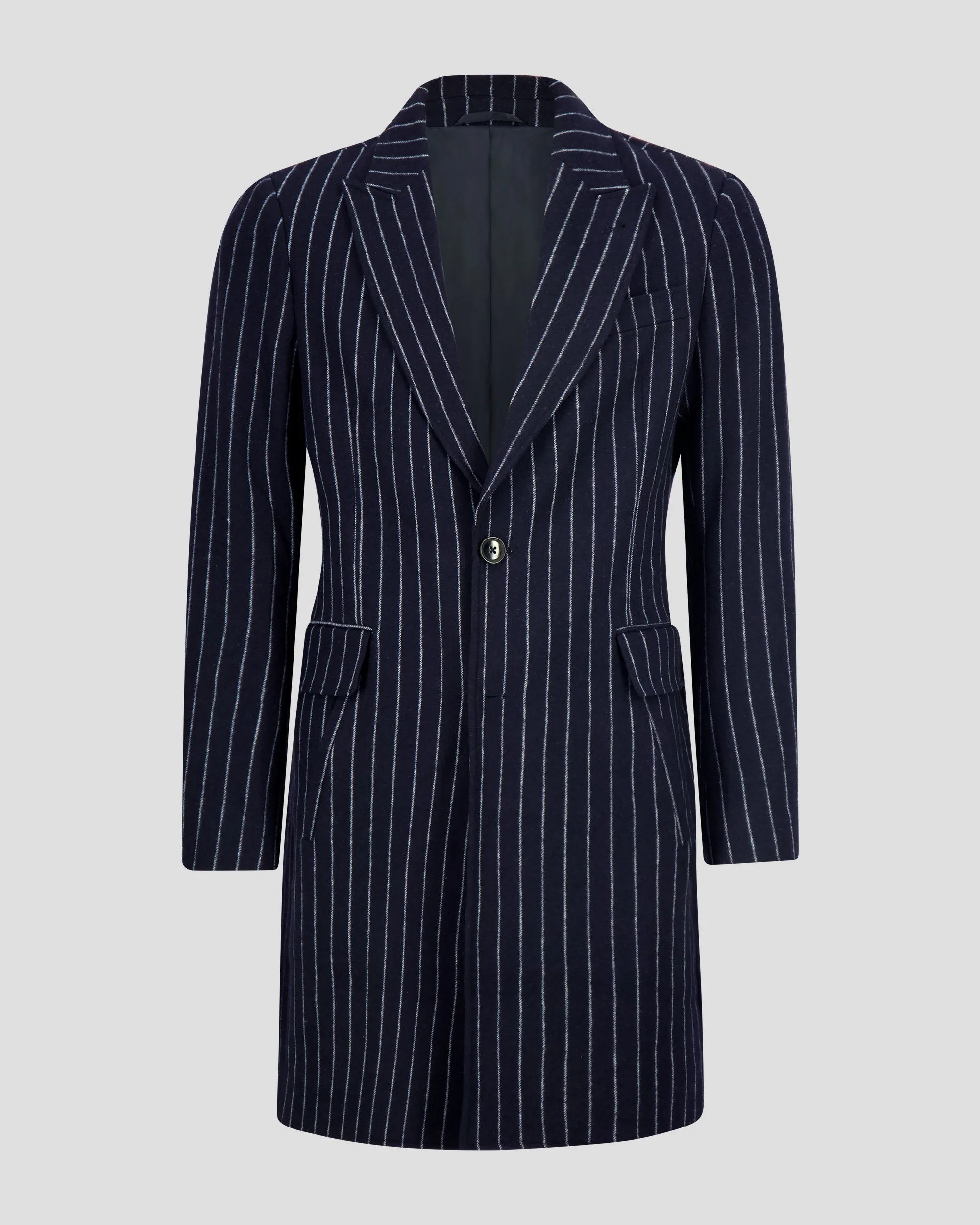 SG Men's Anniversary V Single Breasted Topcoat –  Navy Pinstripe