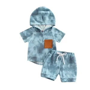 Short Sleeve Tie Dye Hooded Toddler Set