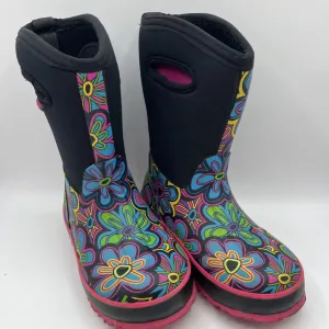 Size 13: Perfect Storm Black Colorful Flowers Insulated Rain Boots