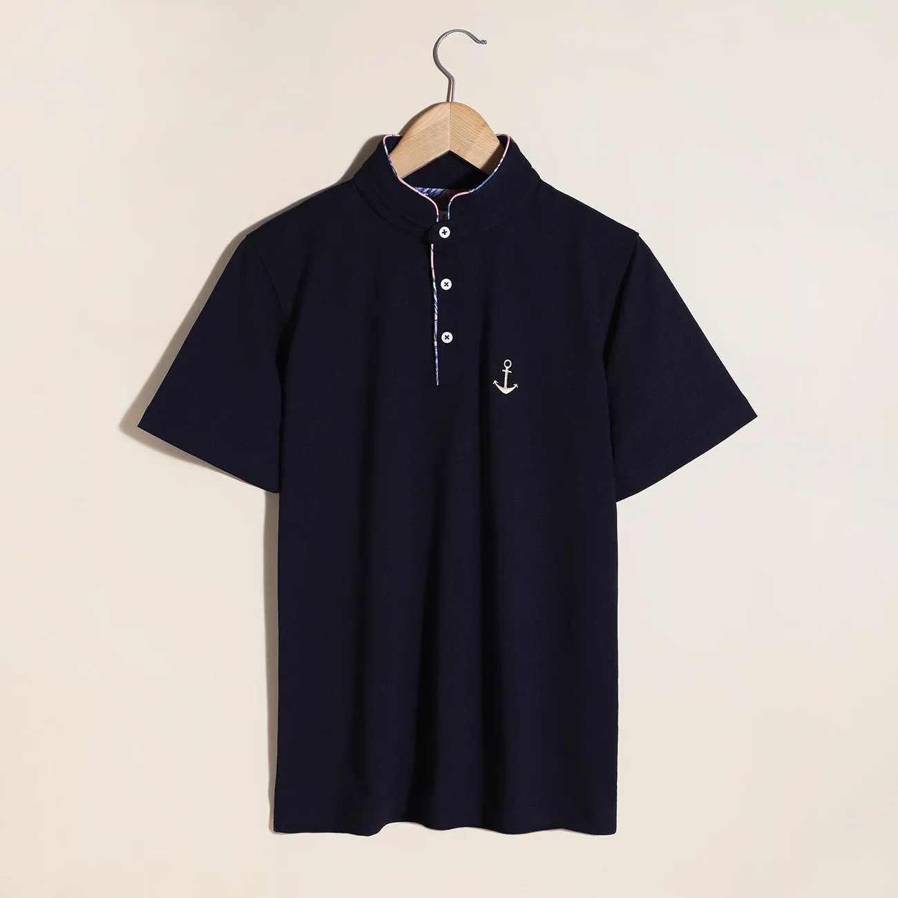 Soft Cotton Rich Navy Mandarin Collar Premium T-shirt