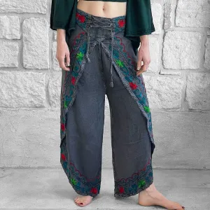 'Split' Indian Stonewashed Rayon Pants - Dark Gray