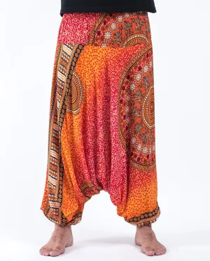 Unisex Tribal Chakras Drop Crotch Drop Crotch Jumpsuit Harem Pants in Orange