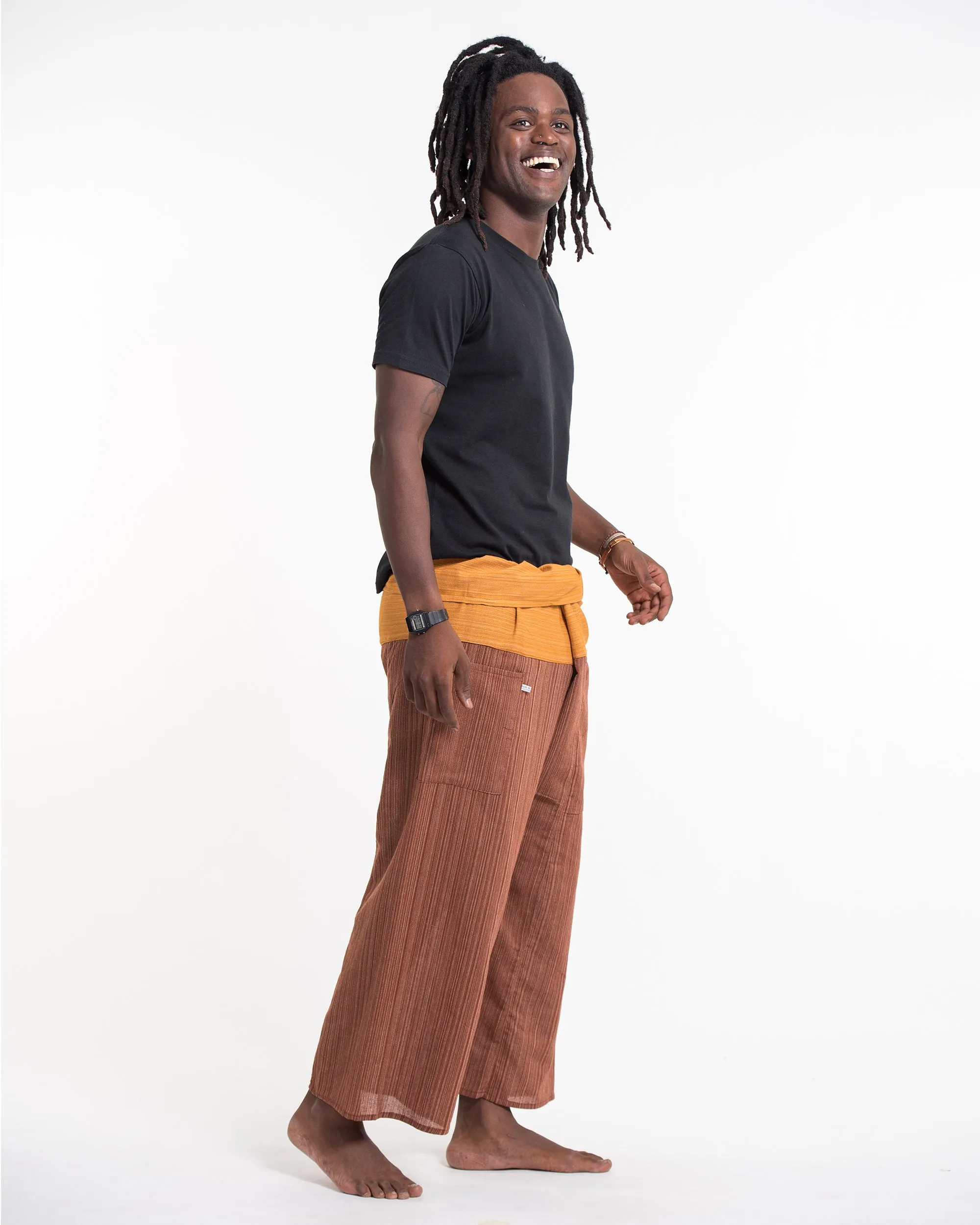 Unisex Two Tone Pinstripe Thai Fisherman Pants in Brown