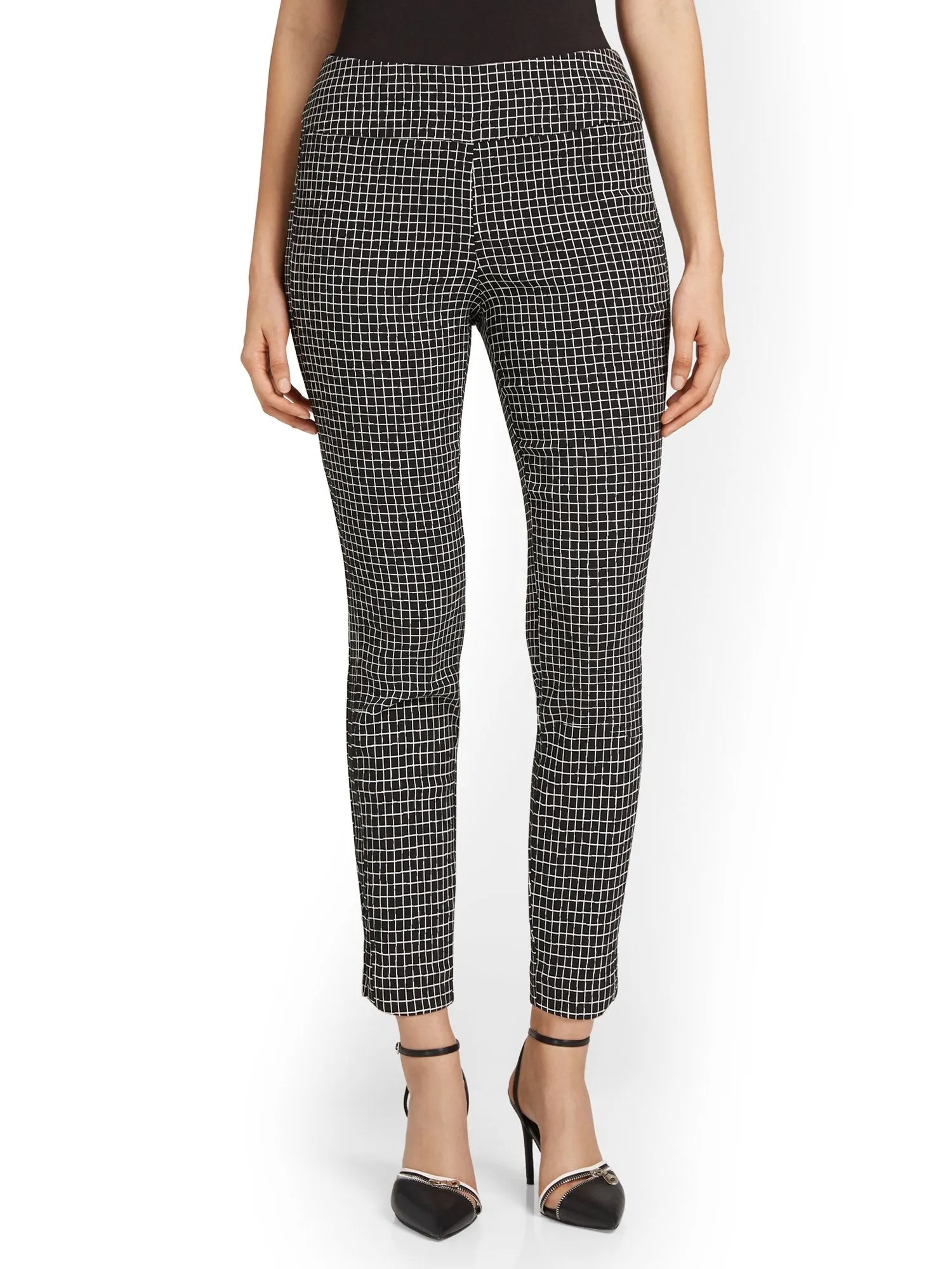 Whitney High-Waisted Pull-On Slim-Leg Ankle Pant - Windowpane Print