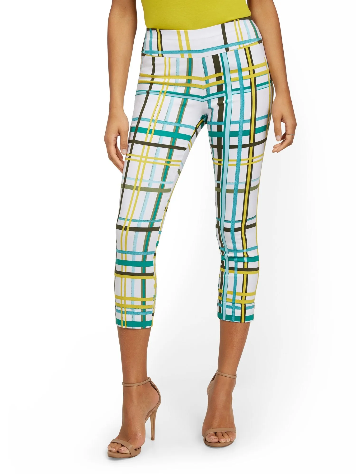 Whitney High-Waisted Pull-On Slim-Leg Capri Pant - Plaid