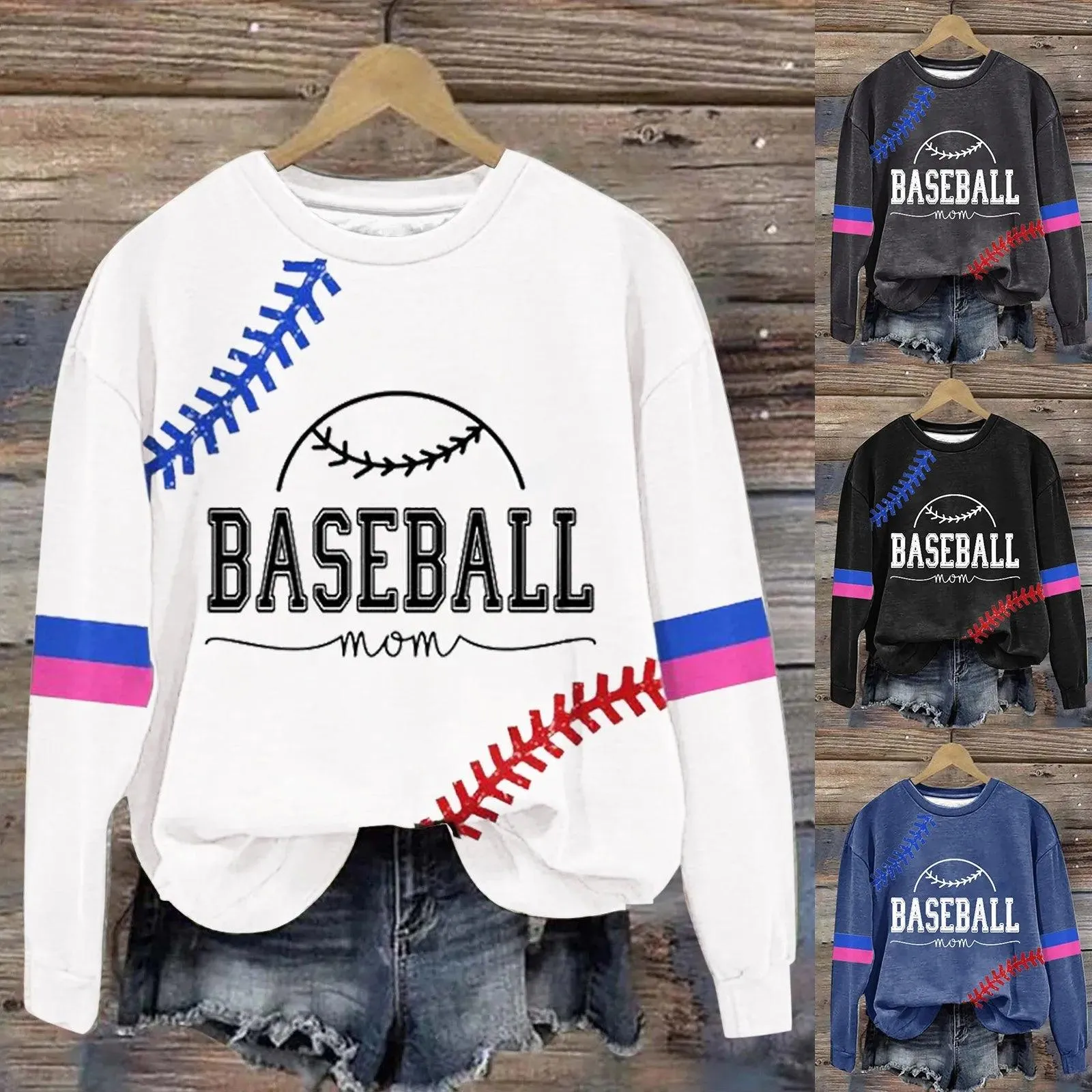 Women's Baseball Printed Crew Neck Multi Color Front Zip Athletic Jacket Ladies Hoodies with Zipper Banded Sweatshirt Women