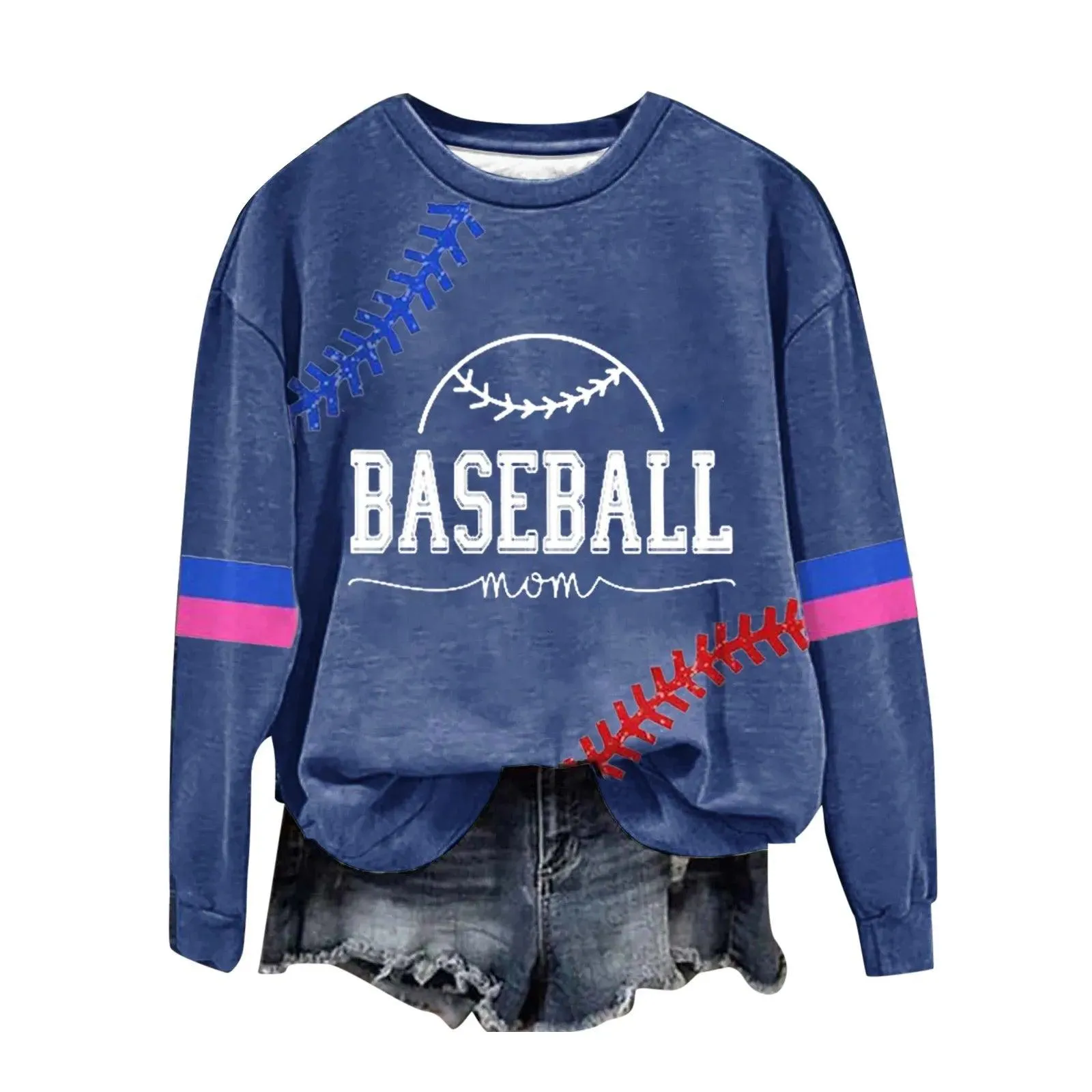 Women's Baseball Printed Crew Neck Multi Color Front Zip Athletic Jacket Ladies Hoodies with Zipper Banded Sweatshirt Women