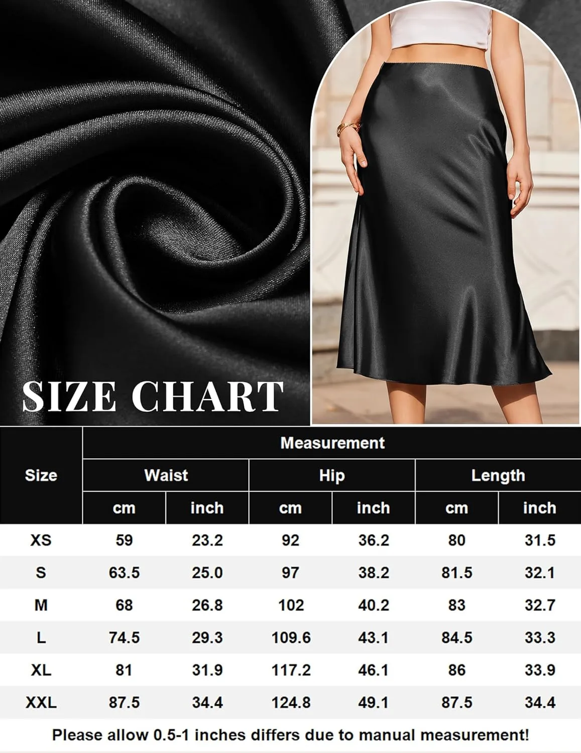 Zeagoo Womens Satin Skirt Thin High Waist Midi Skirt Flowy Silk Casual Skirts Mermaid Hem